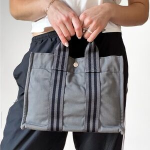 Hermes Fourre Tout Tote Canvas Bag Gray Top Handle Purse